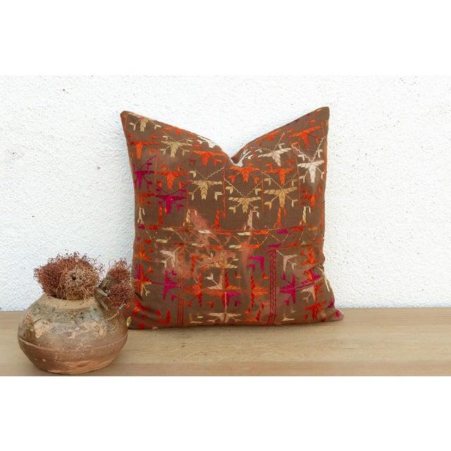 Textile Sangrul Scroll, Antique Phulkari Pillow Cover For Sale - Image 7 of 7