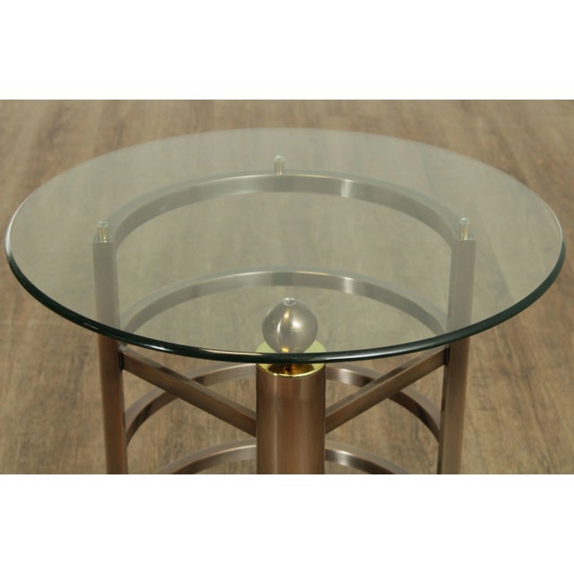 Design Institute of America Brushed Steel Round Glass Top Side Table For Sale - Image 9 of 13