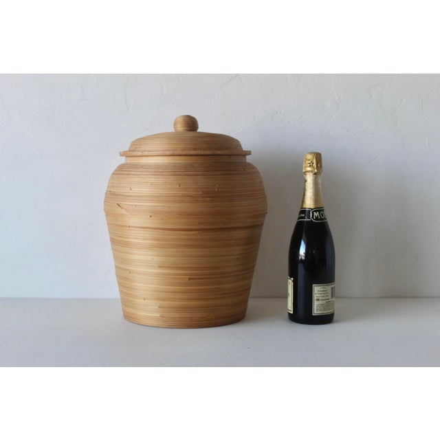 Tan Vintage Vivai Del Sud Italian Style Lidded Bamboo Reed Storage Basket For Sale - Image 8 of 12