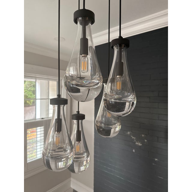 Modern Staggered 5-Light Clear Solid Glass Teardrop Cluster Chandelier ...