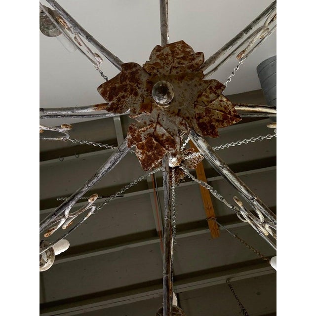 Melissa Levinson Iron Chandelier With Distressed Whitewash Finish by Miamar Home For Sale - Image 4 of 12