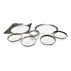 Mid-Century Modern Acoroc French Silver Rimmed Serving Set - 7 Pieces