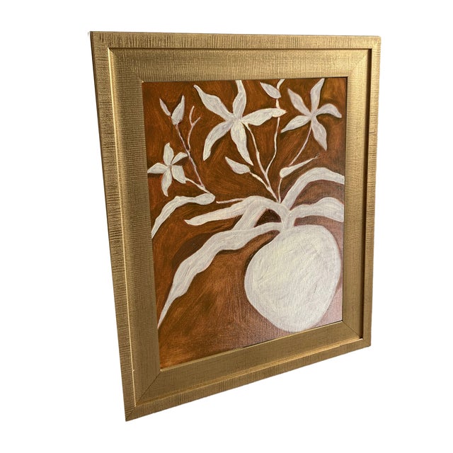 Contemporary Modern Minimalist Floral Painting – Original Oil on Canvas Board For Sale - Image 3 of 5