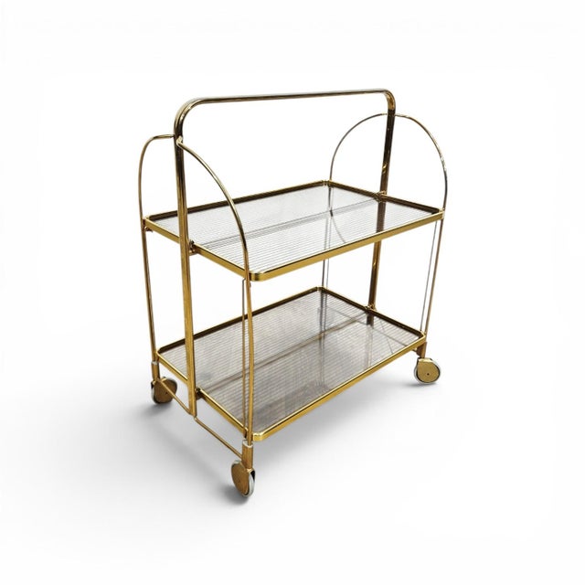 Mid-Century Modern Folding Bar Cart in Brass and Ribbed Acrylic Glass, 1960s For Sale - Image 18 of 18