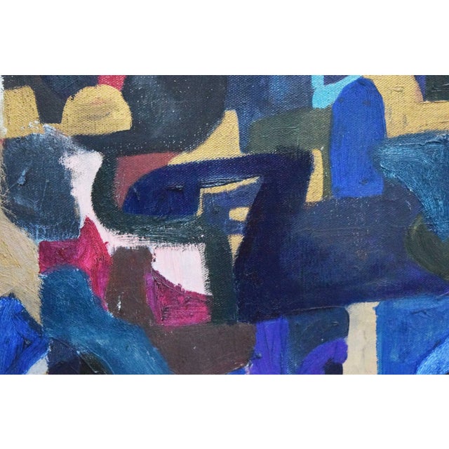 Blue Large Mid Century Abstract Oil on Canvas Signed and Dated, 1971 For Sale - Image 8 of 14