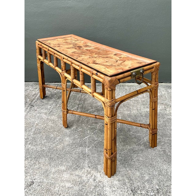 Late 20th Century Vintage Boho Bamboo and Burlwood Console Table For Sale - Image 5 of 12