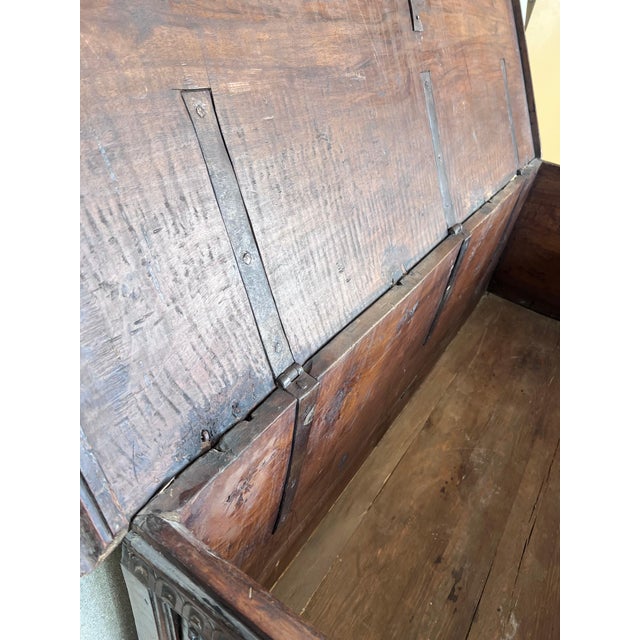 Wood 17th Century Italian Carved Cassone Trunk with Original Hardware For Sale - Image 7 of 18