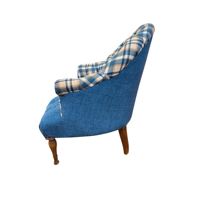Newly Reupholstered, Vintage Hand, Tied Springs Club Chair in Blue For Sale In Philadelphia - Image 6 of 8