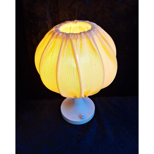 Vintage Table Lamp with White Plastic and Yellow Fabric Shade, 1970s For Sale - Image 3 of 7