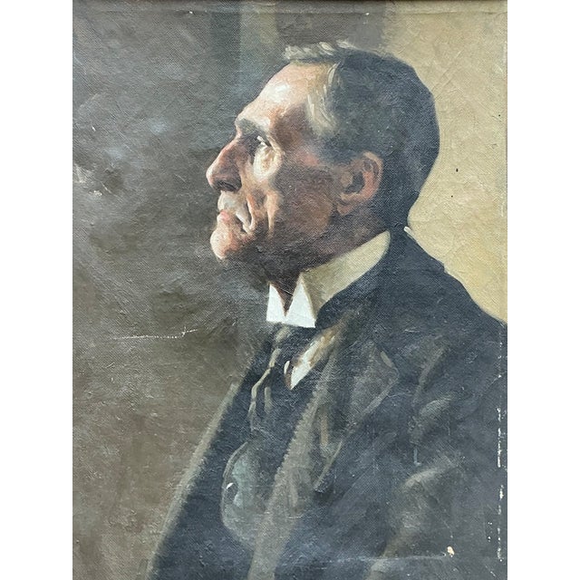 Vintage Male Portrait Oil Painting For Sale In West Palm - Image 6 of 12