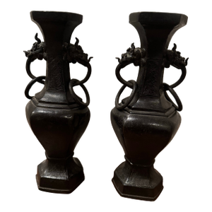 Pair of Antique Chinese Archaic Bronze Urns