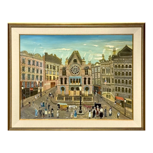 New York City Folk Art Painting – 1900's Eldridge Street Synagogue – Mid 20th Century