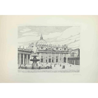 Giuseppe Malandrino, View of Saint Peter's Square, Etching, 1970s For Sale