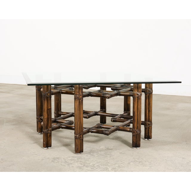 McGuire Organic Modern Rattan Brass Lattice Cocktail Table For Sale - Image 11 of 17