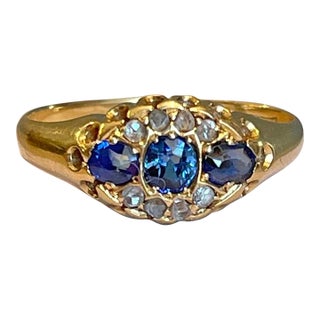 1904 Edwardian Sapphire Diamond 18k Gold Ring Size 7.5 For Sale
