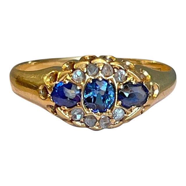 1904 Edwardian Sapphire Diamond 18k Gold Ring Size 7.5 For Sale