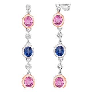14k White Gold Ceylon Sapphire and Diamond Long Drop Earrings, 1.75", Pair For Sale