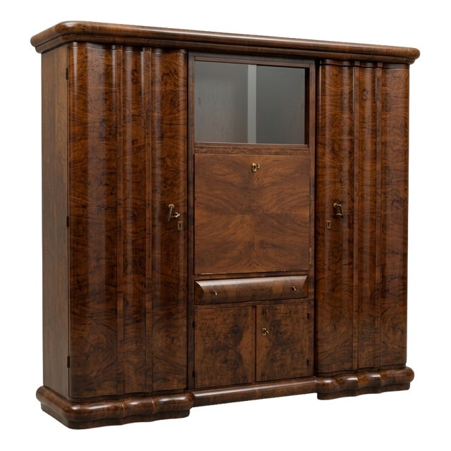 Art Deco Walnut Display Wardrobe For Sale