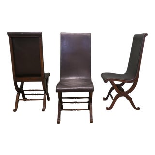 Mid-Century Modern Leather and Oak Fireside Sling Chairs by Pierre Lottier, 1970, Set of 3 For Sale