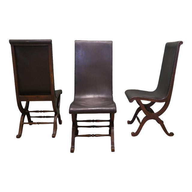 Mid-Century Modern Leather and Oak Fireside Sling Chairs by Pierre Lottier, 1970, Set of 3 For Sale