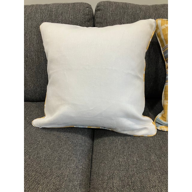 Boho Chic Kente Cloth Teyssier Pillows- a Pair Patchwork Pattern Yellow For Sale - Image 3 of 4