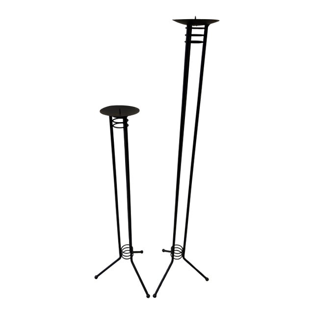 Post Modern Atomic Metal Floor Candle Holders Candleabra a Pair For Sale