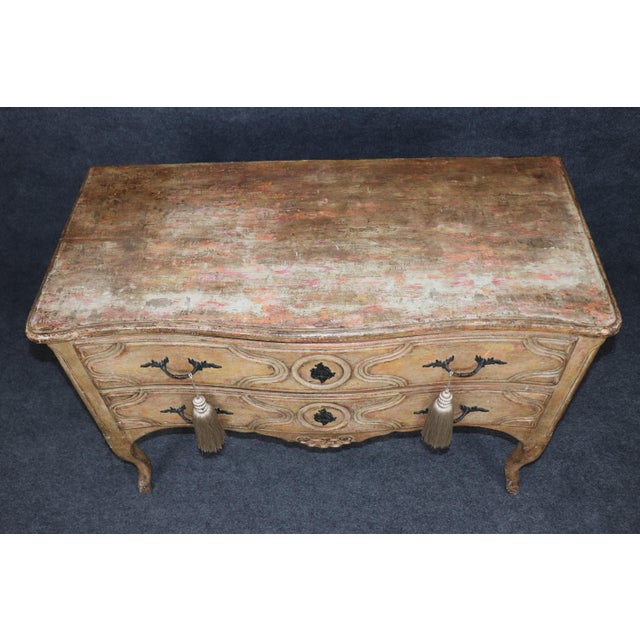 1950s 1950's Italian-Made Tasseled French Louis XV Style Distressed Painted Commode For Sale - Image 5 of 14