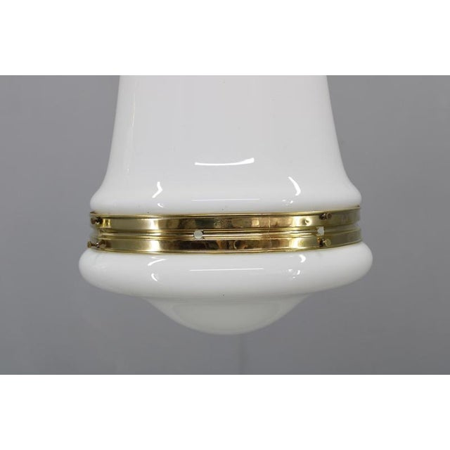 1930s Luzette Pendant Lights in Opaline Glass and Brass by Peter Behrens for Aeg, 1930s, Set of 2 For Sale - Image 5 of 17