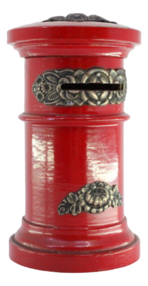 Wooden Piggy Bank with Silver Applications and Raised Floral Motifs