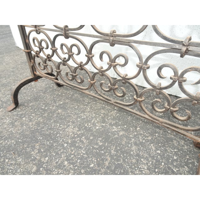 Vintage French Country Black Wrought Iron Fireplace Screen W Spear Tip Finials For Sale - Image 12 of 12