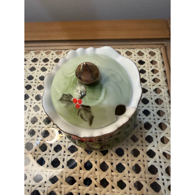 Traditional Mid 20th Century Lefton Poinsettia Sugar Bowl With Spoon Notch For Sale - Image 3 of 3