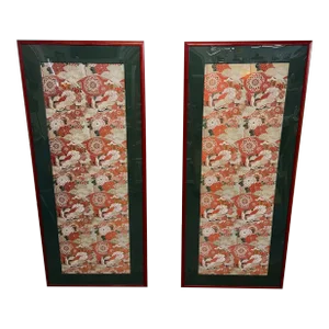Vintage Framed Obi- a Pair