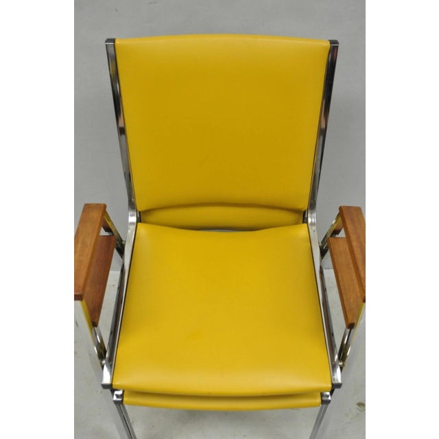 Vintage Nightingale Mid Century Modern Chrome & Yellow Vinyl Stacking Chair Pair For Sale - Image 9 of 15