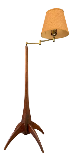 Walnut Studio Hand Carved Floor Lamp in the Style of Phillip Lloyd Powell