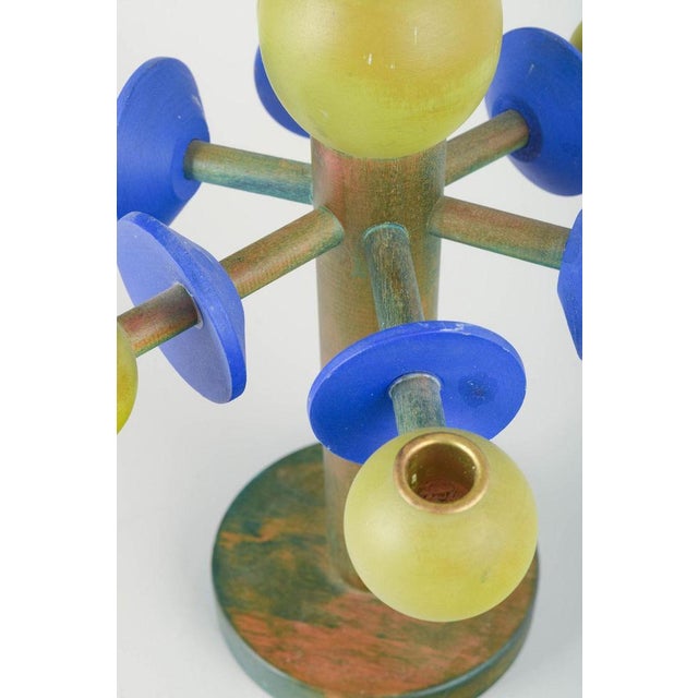 Nora Stad Sweden Colorful Wooden Candlestick by Lisa Larson for Sandbergs, 1980s For Sale - Image 3 of 5