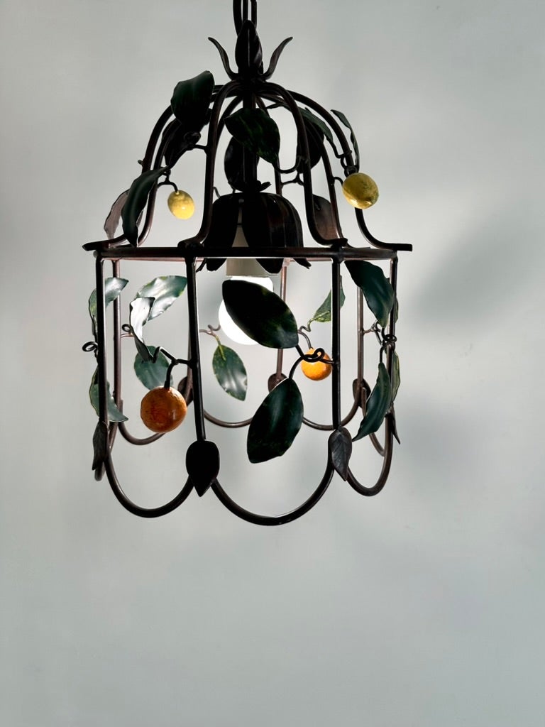 French Citrus Fruit Tole Cage Chandelier by J.P. Ryckaert, 1990s