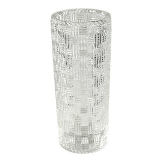 1970s Tiffany & Co.-– Signed, 8 Inch Crystal, Basket, Weave, Cylinder Shaped Vase-Mint For Sale