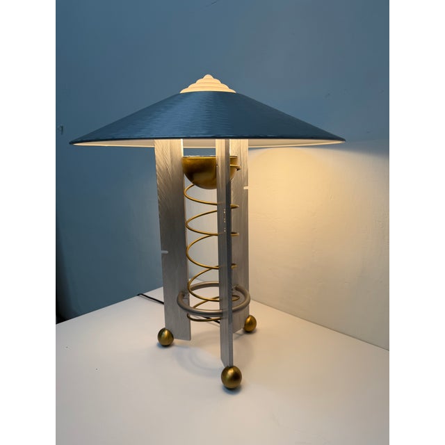 Robert Sonneman Modernist Aluminum and Brass Table Lamp for Kovacs, 1990 For Sale In Miami - Image 6 of 17