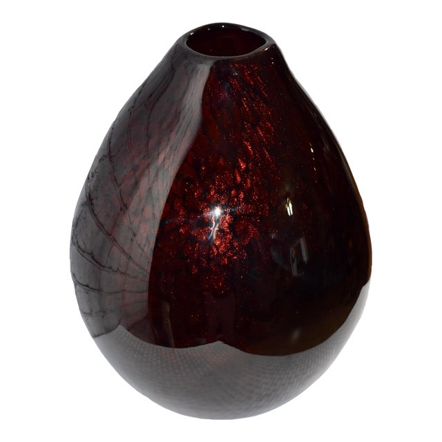 1980s Tony Evans Design Hand Blown Art Glass in Black Marble & Metallic Copper Vessel For Sale