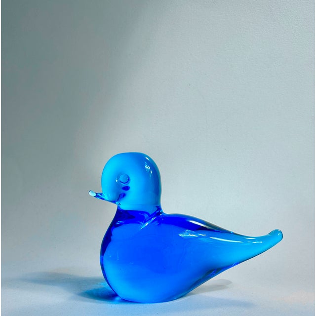 Glass F M Konstglas Solid Blue Art Glass Bird, C. 1970 For Sale - Image 7 of 17