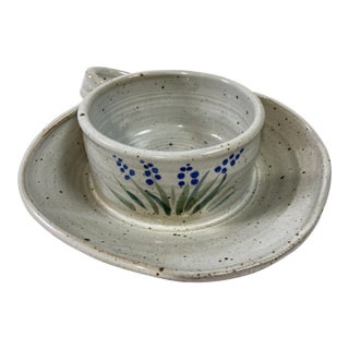 Vintage Ceramic Soup and Cracker Bowl With Handle For Sale
