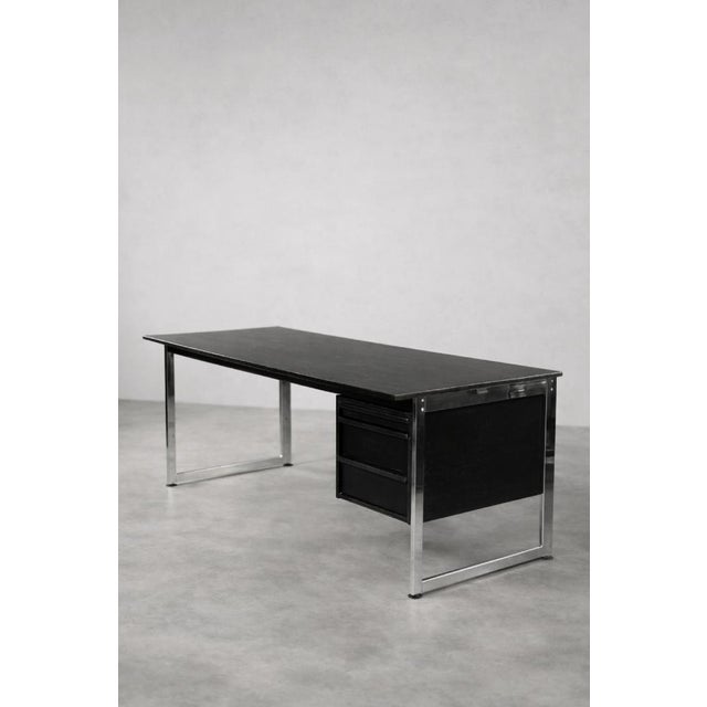 Vintage Danish Black Oak Desk with Chrome Base, 1970s For Sale - Image 4 of 18