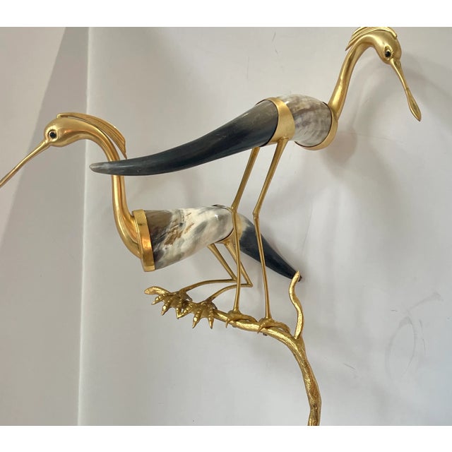 Italian Perched Birds Sculpture With Natural Horns & Dore Bronze, Hauy Pouigo 34" For Sale In West Palm - Image 6 of 12