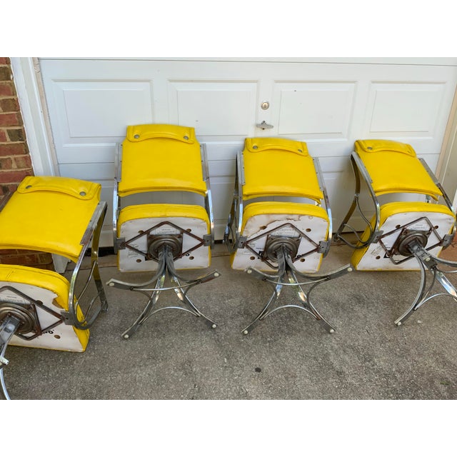 Set of Vintage Mid Century Chromes and Yellow Vinyls Four Chairs and Table For Sale In Atlanta - Image 6 of 8