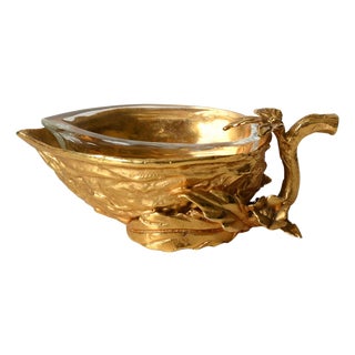 Gilded Walnut Salt Spice Cellar by Gabriella Crespi, Italy, 1970s For Sale