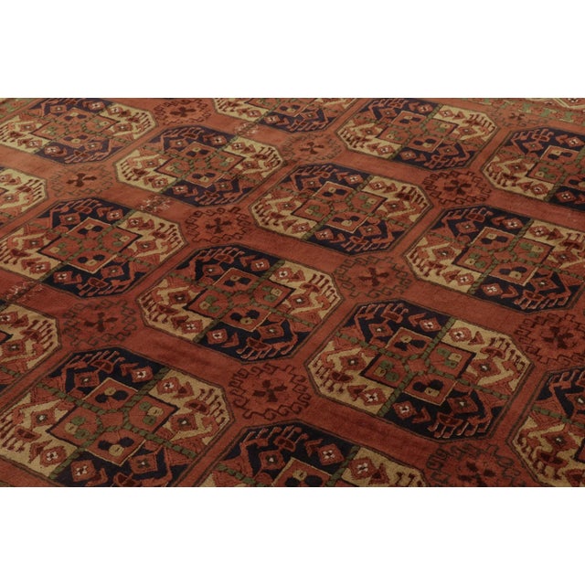 Brown Antique Hooked German Tetex Rug in Terracotta With Gul Design - Rug & Kilim For Sale - Image 8 of 11