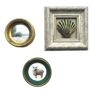 Set of 3 Miniature Framed Oil Paintings Vintage Frames Tiny Decor Wall Art For Sale