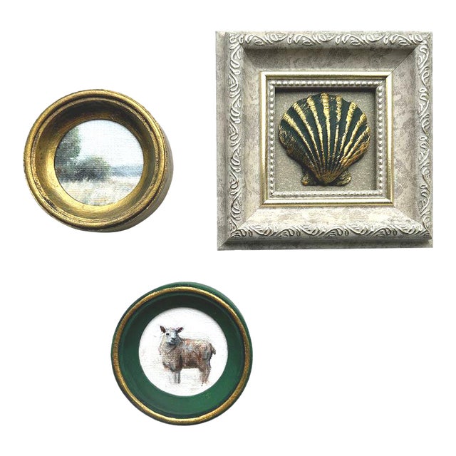 Set of 3 Miniature Framed Oil Paintings Vintage Frames Tiny Decor Wall Art For Sale