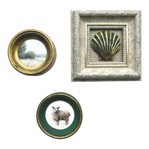 Set of 3 Miniature Framed Oil Paintings Vintage Frames Tiny Decor Wall Art