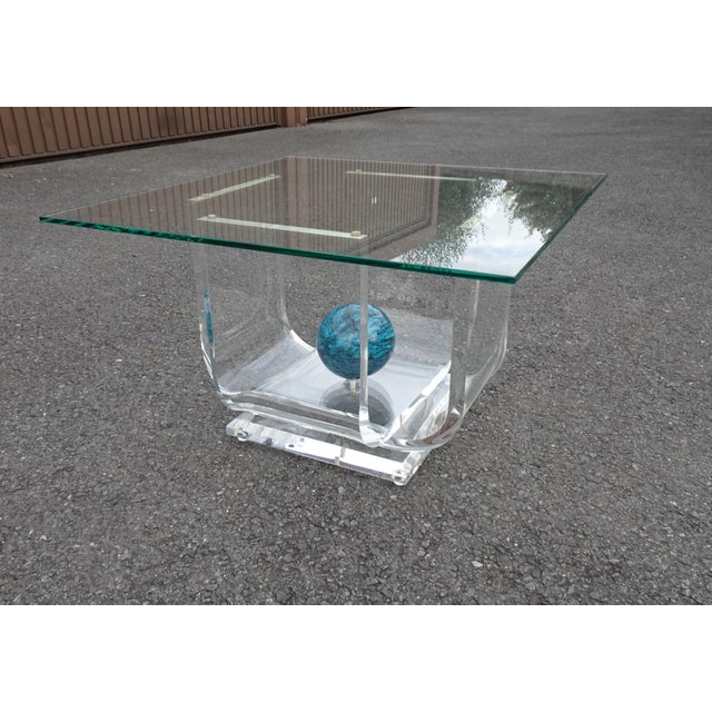 Vintage Square Coffee Table in Acrylic with Marble and Glass, 1980s For Sale - Image 4 of 16